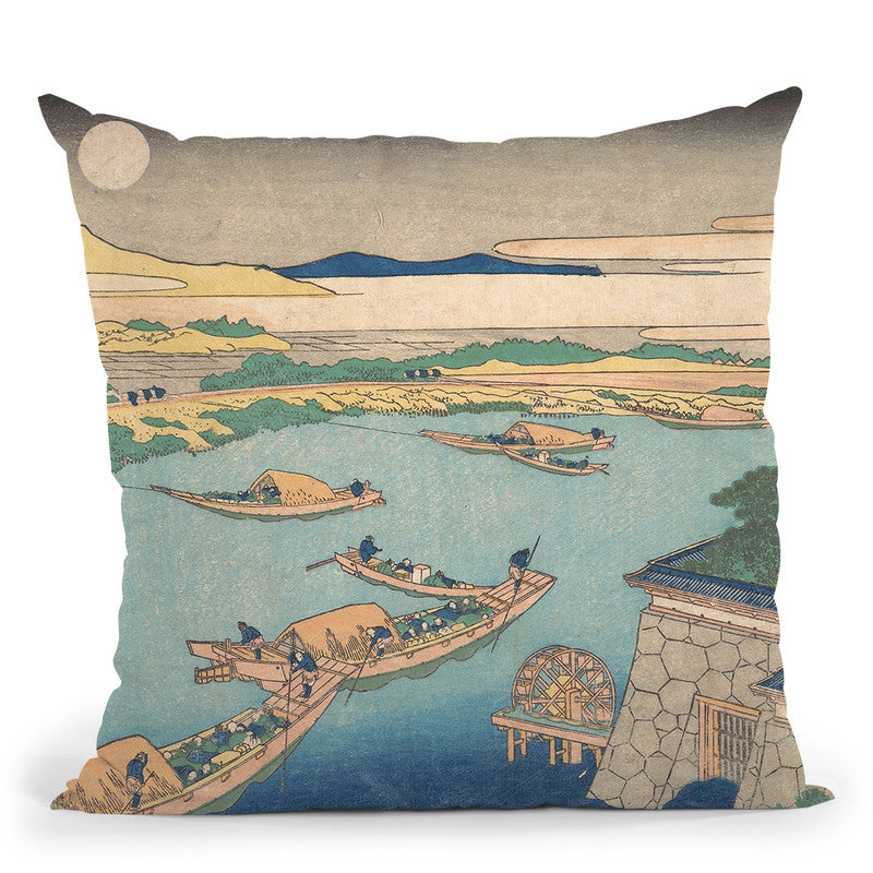 Moonlight On The Yodo River (Yodogawa) Throw Pillow By Katsushika Hokusai