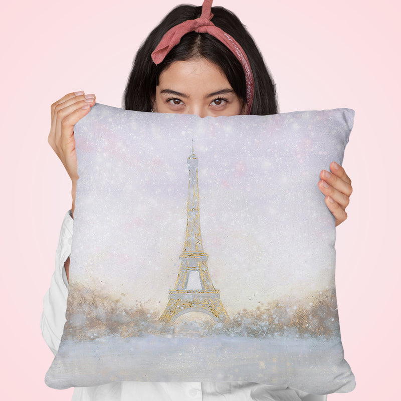 Eiffel With Gold Throw Pillow by Marco Fabiano