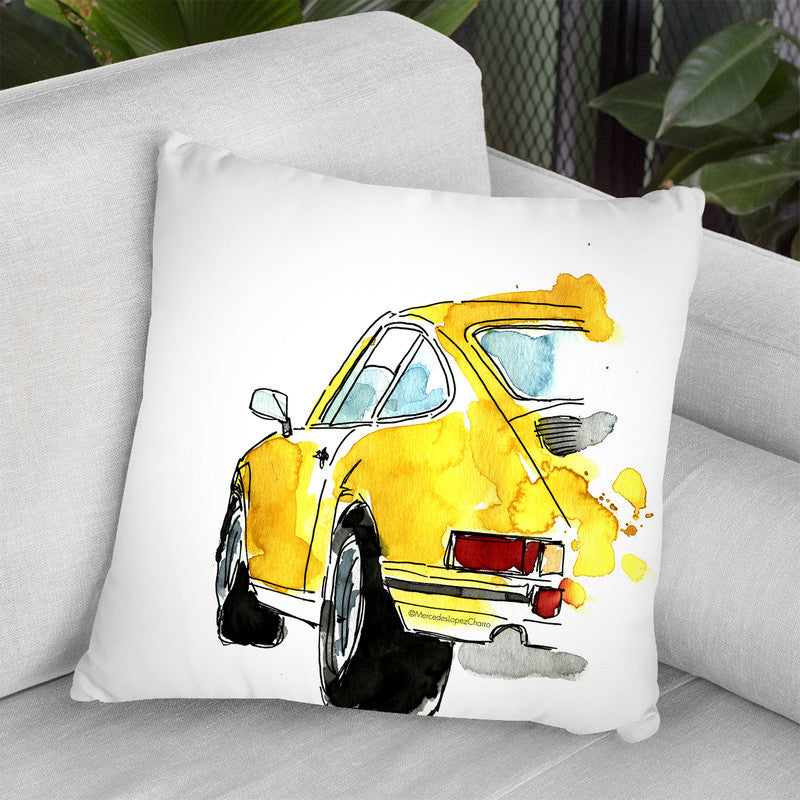 Yellow Porsche Throw Pillow By Mercedes Lopez Charro