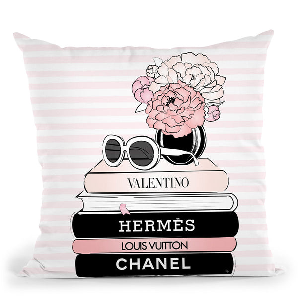 Pink Books Throw Pillow By Martina Pavlova