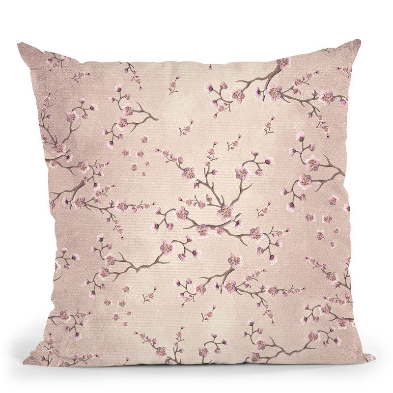 Sakura Love Creme Chintz Throw Pillow By Monika Strigel