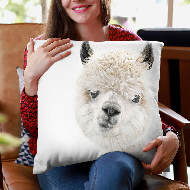 Scandi Peeky Alpaca White Throw Pillow By Monika Strigel