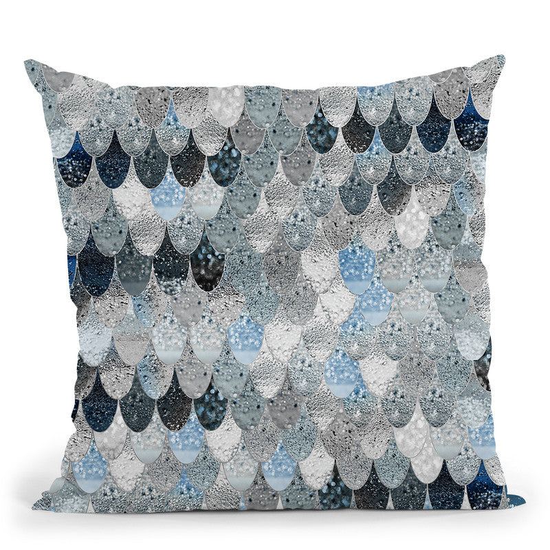 Summer Mermaid Silver Blue Throw Pillow By Monika Strigel