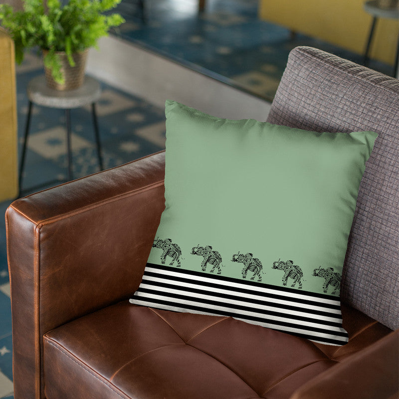 Elephants And Stripes Winter Green Throw Pillow By Monika Strigel
