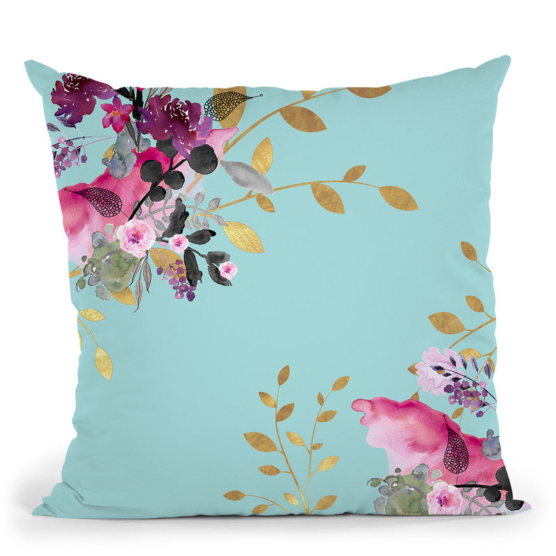 Flower And Gold Black Throw Pillow By Monika Strigel