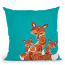 Fox Family Teal Throw Pillow By Monika Strigel