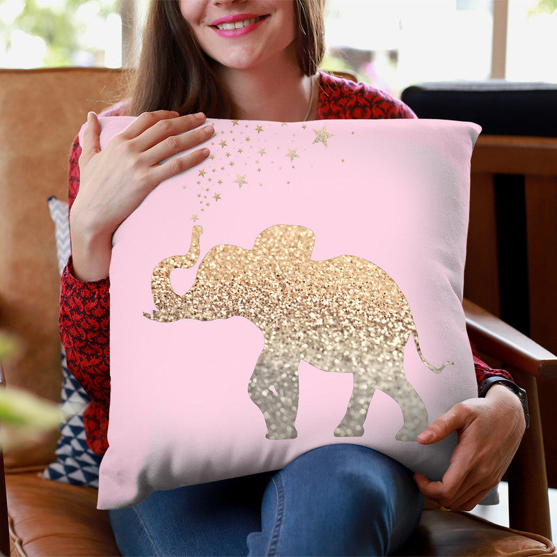 Happy Elephant Soft Pink Throw Pillow By Monika Strigel