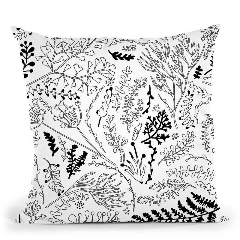 Herbs And Ferns Strigel Black White Throw Pillow By Monika Strigel