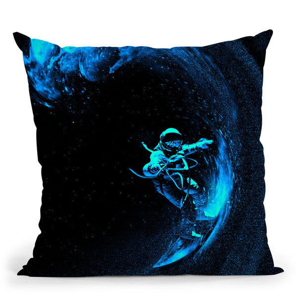 Space Surfing Blue Wave Throw Pillow By Nicebleed