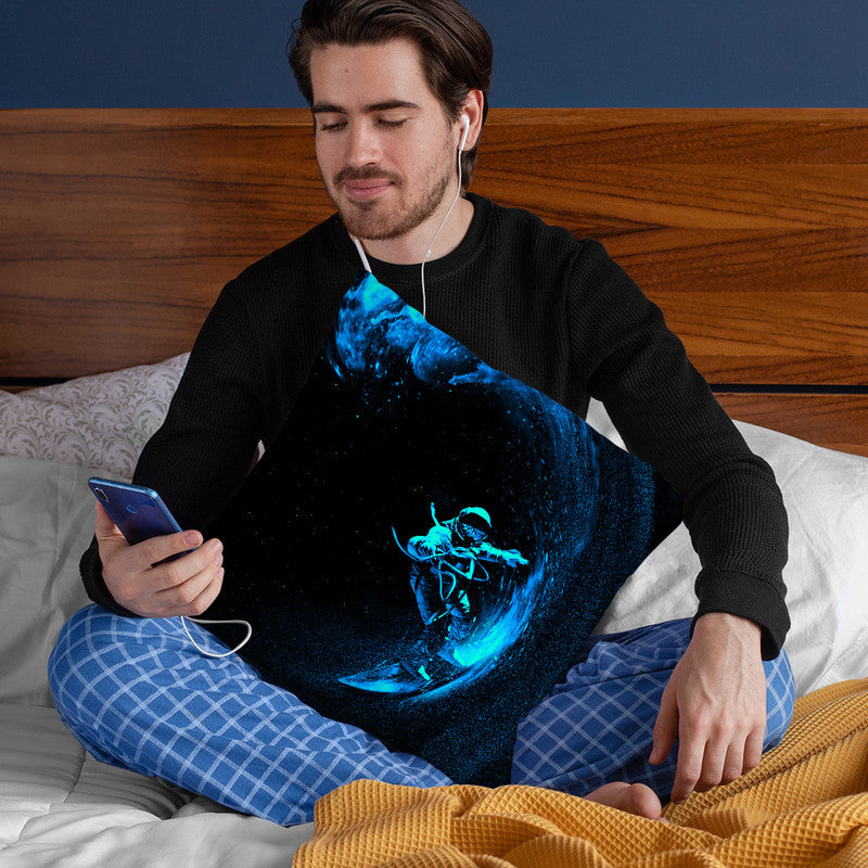 Space Surfing Blue Wave Throw Pillow By Nicebleed