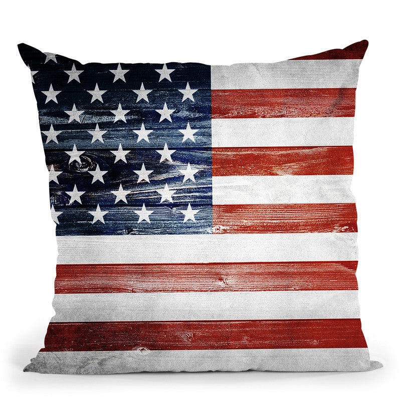 American Wooden Flag Throw Pillow By Niklas Gustafson