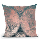 Vintage World Map Teal And Rose Gold Ii Throw Pillow By Nature Magick