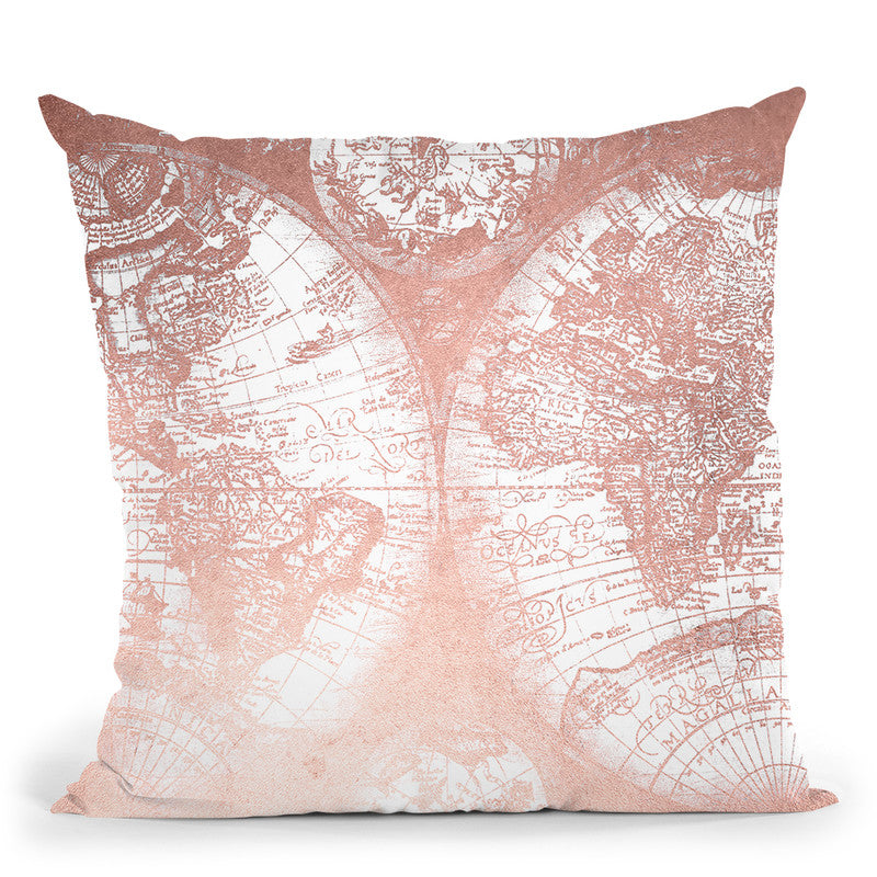 Vintage World Map Rose Gold Pink Throw Pillow By Nature Magick