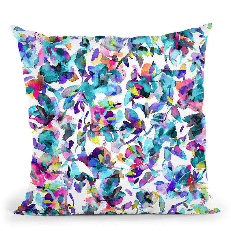 Aquatic Abstract Flowers Blue Throw Pillow By Ninola Design