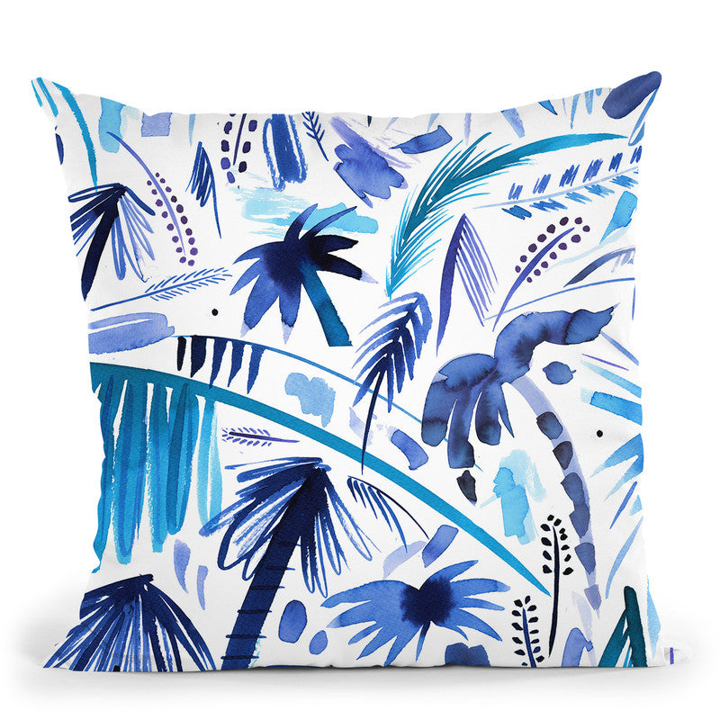 Brushstrokes Tropical Palms Blue Throw Pillow By Ninola Design