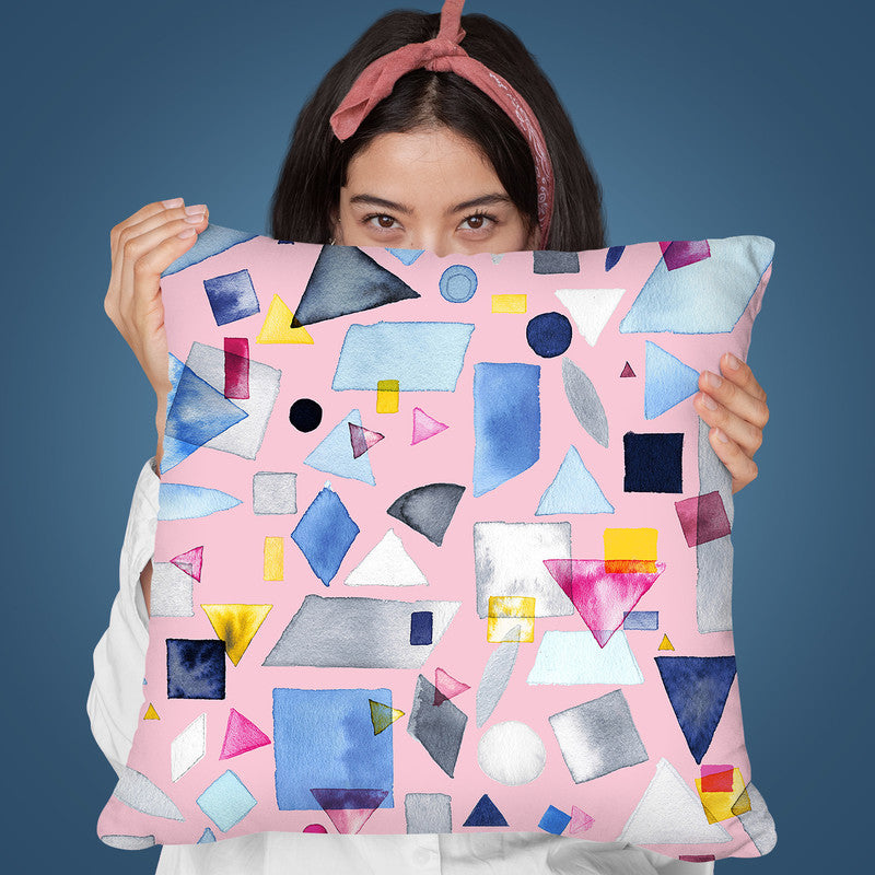 Geometric Square Triangles Pieces Pink Throw Pillow By Ninola Design