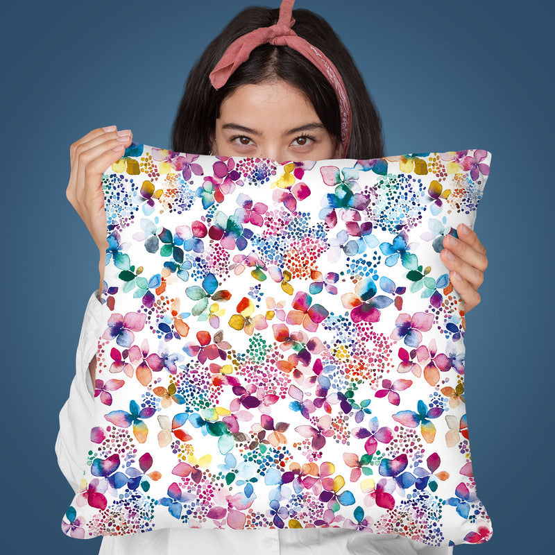 Hydrangea Watercolor Multicolored Throw Pillow By Ninola Design