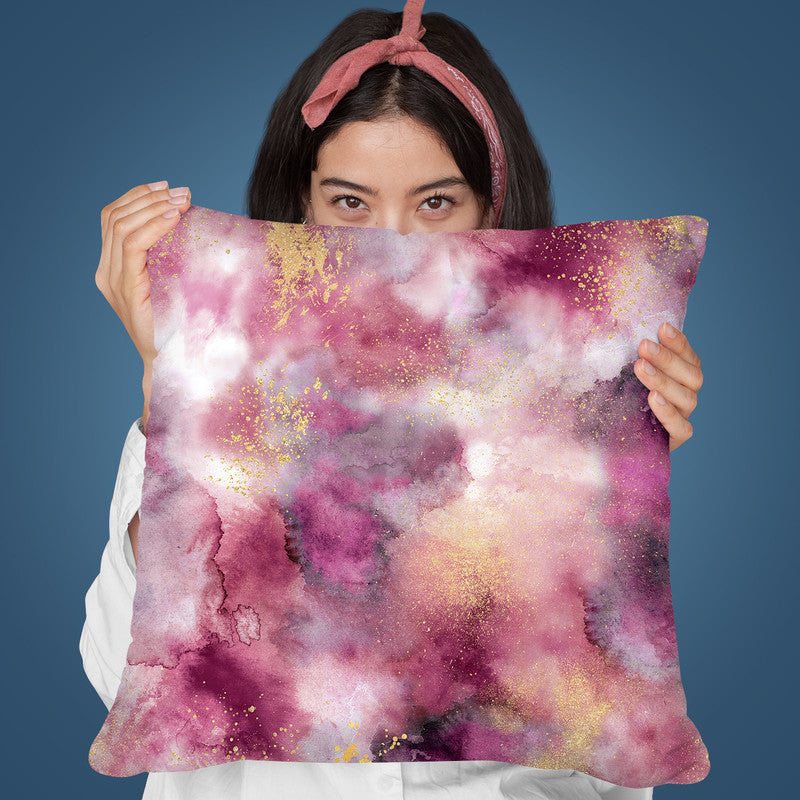 Marble Watercolor Smoke Gold Pink Throw Pillow By Ninola Design