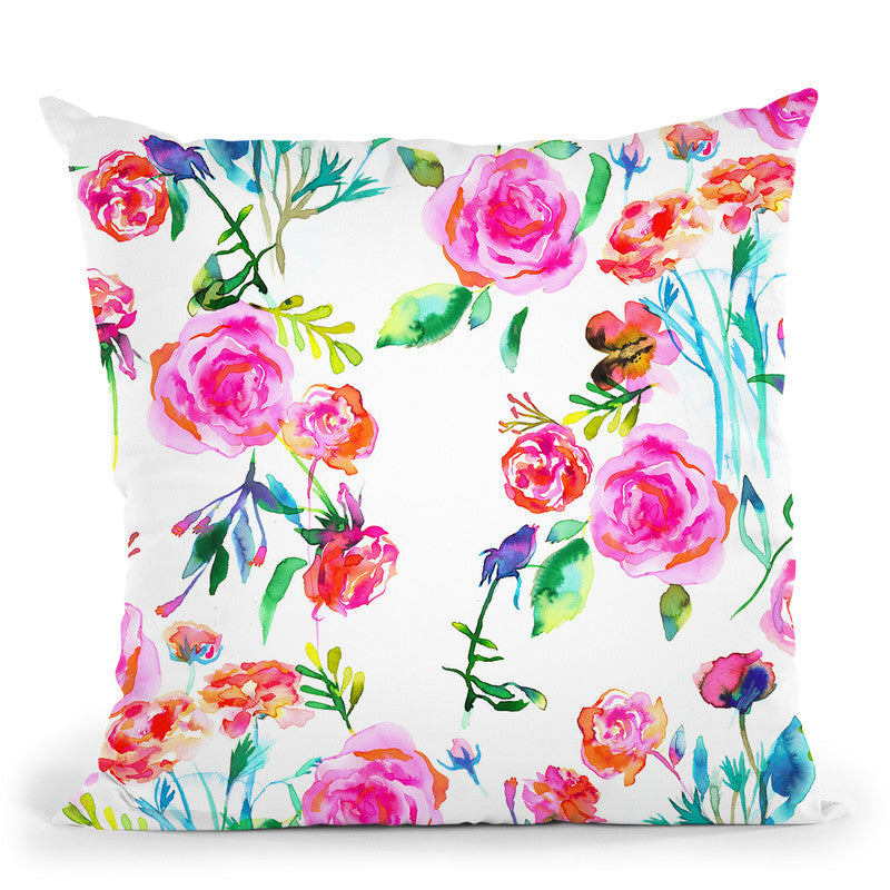 Roses Watercolor Floral Bouquet Pink Throw Pillow By Ninola Design