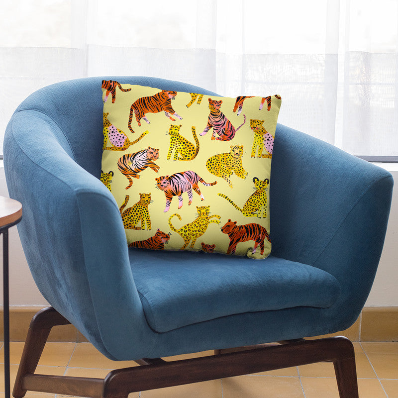 Tigers And Leopards Yellow Throw Pillow By Ninola Design