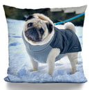 Puggy Smalls Snow Throw Pillow