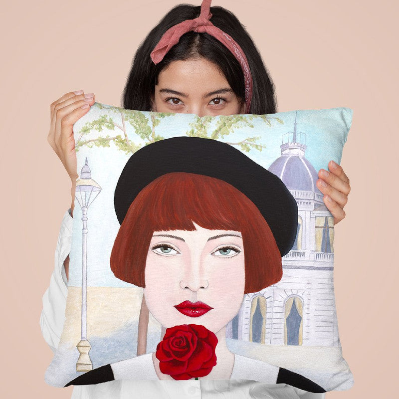 French Woman And Rose Throw Pillow By Sally B