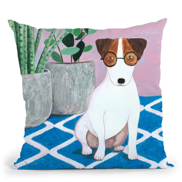 Jack Russell And Plant Throw Pillow By Sally B