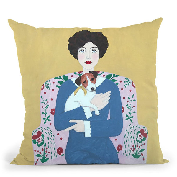 Woman And Jack Russelll On Armchair Throw Pillow By Sally B