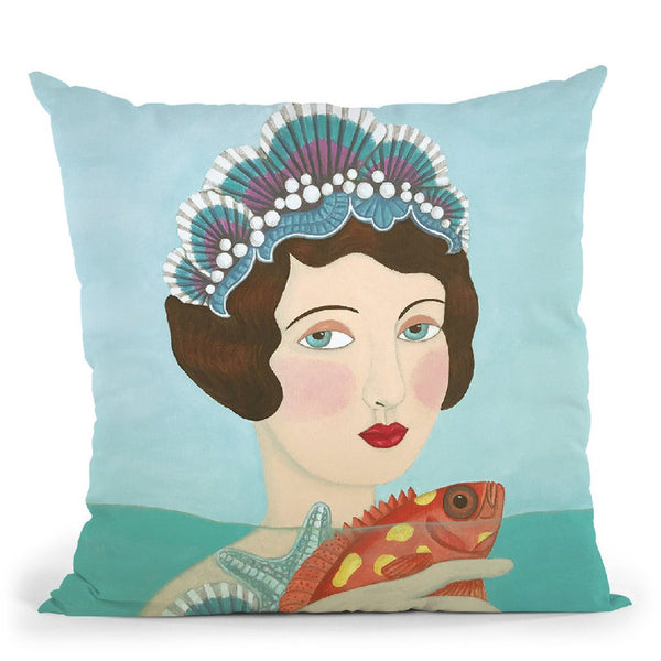 Woman And Seashells Throw Pillow By Sally B