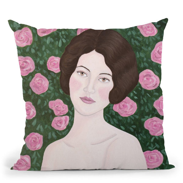 Woman In Rose Garden Throw Pillow By Sally B