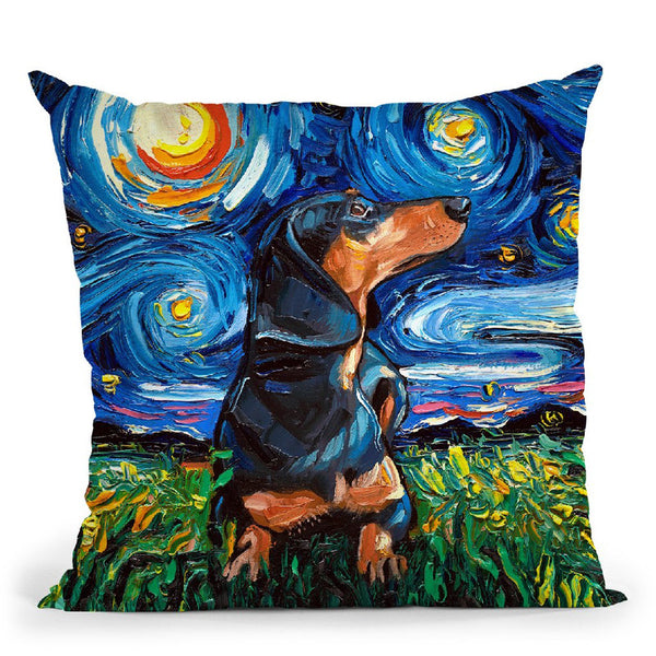 Dachshund Black And Tanorthair Throw Pillow by Aja Trier