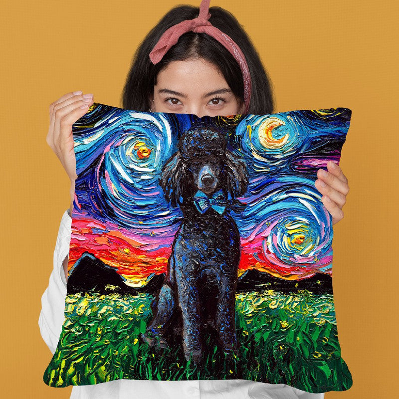 Poodle Black Throw Pillow by Aja Trier