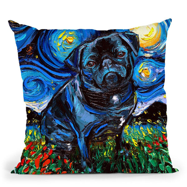 Pug Black Winnie Throw Pillow by Aja Trier
