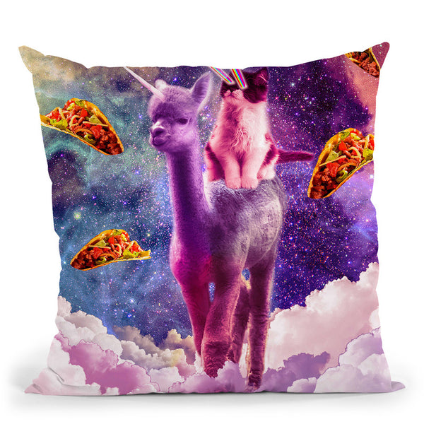 Cosmic Cat Riding Alpaca Unicorn Throw Pillow By Skyler Hill