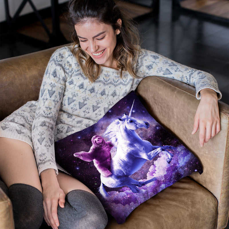 Space Sloth Riding On Unicorn Throw Pillow By Skyler Hill