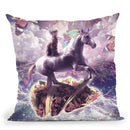 Space Cat Riding Unicorn - Pizza & Taco Throw Pillow By Skyler Hill