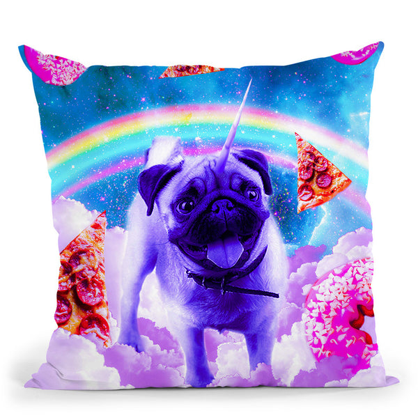 Rainbow Unicorn Pug In The Clouds In Space Throw Pillow By Skyler Hill