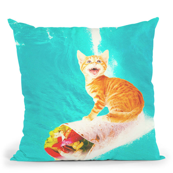Kitty Cat Surfing Burrito Throw Pillow By Skyler Hill