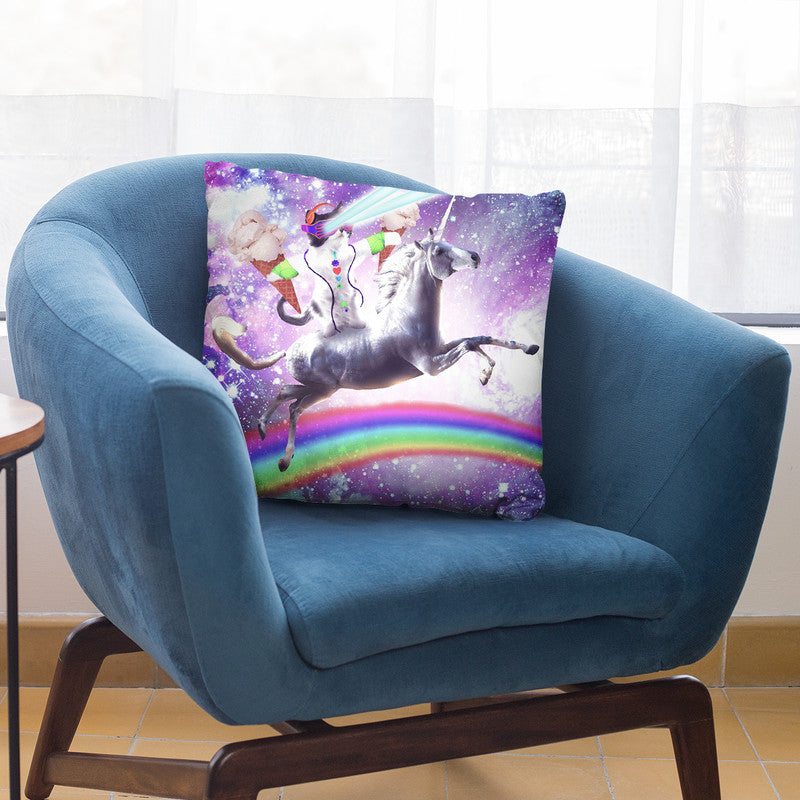 Lazer Rave Space Cat Riding Unicorn With Ice Cream Throw Pillow By Skyler Hill