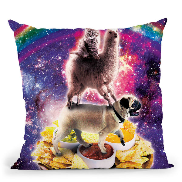 Space Cat Llama Pug Riding Nachos Throw Pillow By Skyler Hill