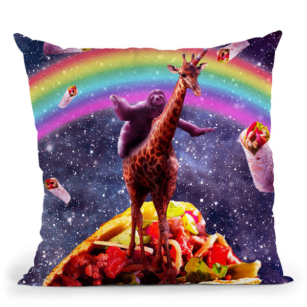 Space Sloth Riding Giraffe Unicorn - Taco & Burrito Throw Pillow By Skyler Hill