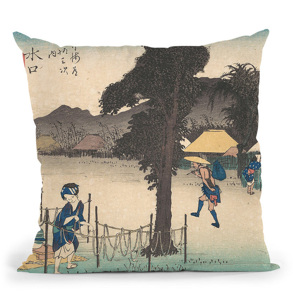 Mizukuchi, Meibutsu Kampyo Throw Pillow By Utagawa Hiroshige