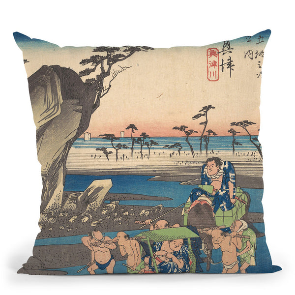 Okitsu, Okitsugawa Throw Pillow By Utagawa Hiroshige