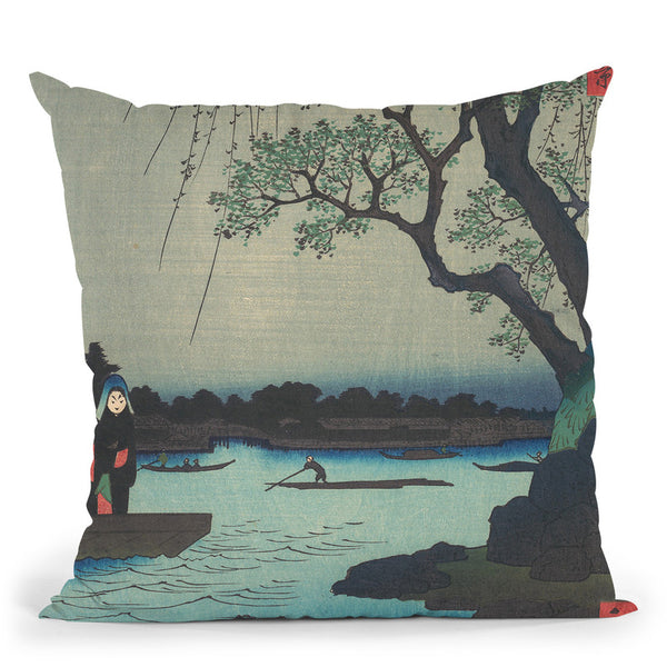 Ommayagashi, Sumida River Throw Pillow By Utagawa Hiroshige
