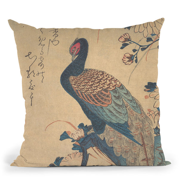 Pheasant With Chrysanthemums Throw Pillow By Utagawa Hiroshige