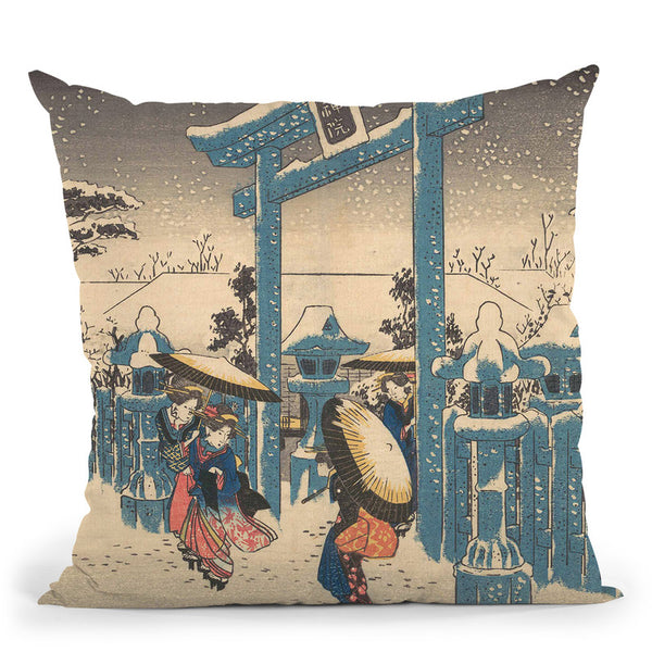 The Gionrine In Snow Throw Pillow By Utagawa Hiroshige