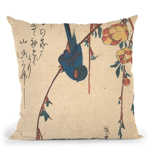 Weeping Cherry And Bluebirdjpeg Throw Pillow By Utagawa Hiroshige
