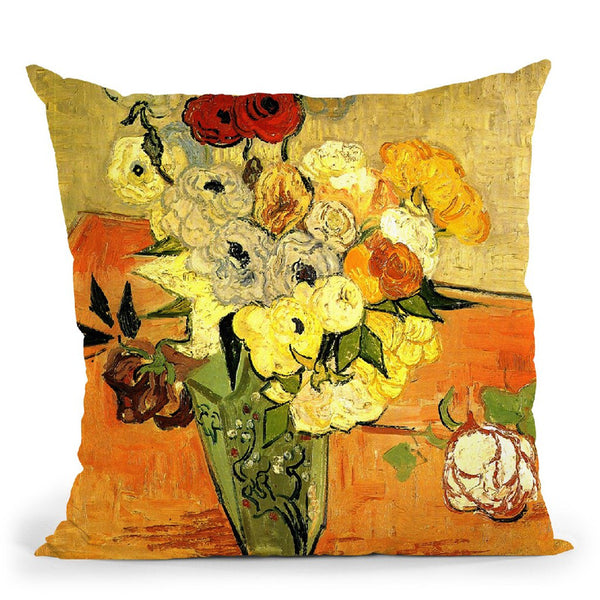 Japanese Vase With Roses Throw Pillow By Van Gogh