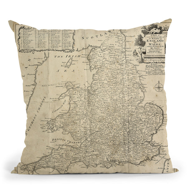 Road Map Of England & Wales Throw Pillow By World Art Group