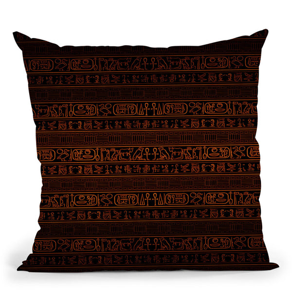 Egyptian Pattern Glyphs - Bronze Throw Pillow By Yantart Designs